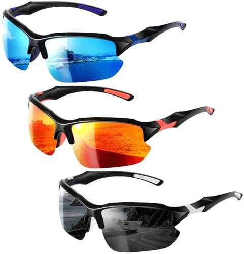 Zuimei 3 Pack Polarized Sports Sunglasses for Men Women UV400 Protection Sun Glasses with Lightweight Frame, Cycling Sunglasses Windproof Glasses Eyewear for Outdoor Running Driving Fishing