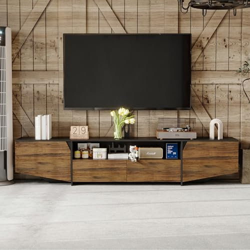 Lowboard,TV-Lowboard, Lowboard 240 cm lang, TV-Schrank, Fernsehtisch mit 2 Türen , TV-Regal mit 2 Schubladen, TV-Schrank, TV-Ständer mit TV-Halterung, vintagebraun-schwarz, 40 x 240 x 50 cm, Industrie