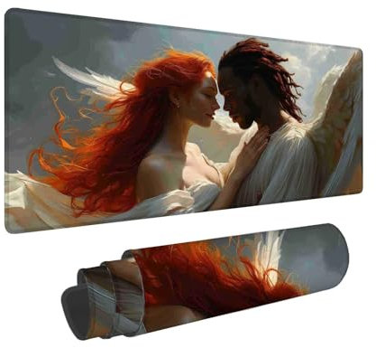 Tapis de Souris Gamer Gris Tapis de Souris XXL 1600 x 800 mm, Tapis de Souris Ange Tapis Souris Gaming, Améliore la Vitesse et la Précision, Tapis de Souris pour Les Jeux et Bureau, Cadeau Homme F-746