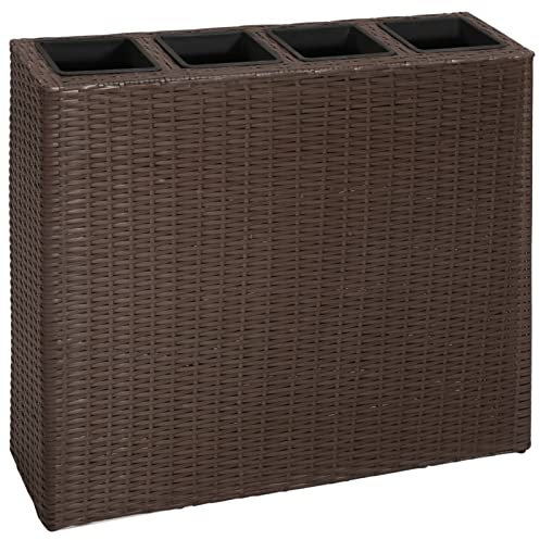 IKAYAA Hochbeet mit 4 Töpfen Poly Rattan Braun, Hochbeete, Hochbeete Garten, Hochbeet Balkon, Hochbeete Für Garten, Hochbeet Garten