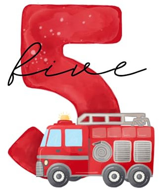 Bügelbilder Geburtstagszahlen 1 2 3 4 5 6 7 8 9 mit Feuerwehr, Aufbügler für Kindergeburtstag, T-Shirt, DIY Geschenk, Geburtstag Zahl, Iron on (Geburtstagszahl 5)