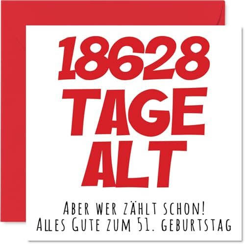 Stuff4 51. Geburtstagskarte Lustig für Männer und Frauen, 18628 Tage Alt | Lustiger Alles Gute Zum Geburtstag Karte, 145mm Humor Scherzen Glückwunschkarten