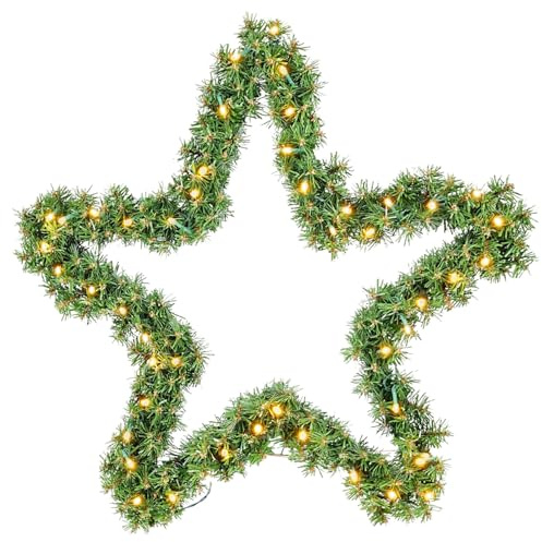 SALCAR Premium Weihnachtsstern 55 cm aus PVC mit 240 Zweigen & warmweißem LED Lichterkette – Festliche Weihnachtsdeko für Tür, Kamin, Balkon oder Garten, batteriebetrieben