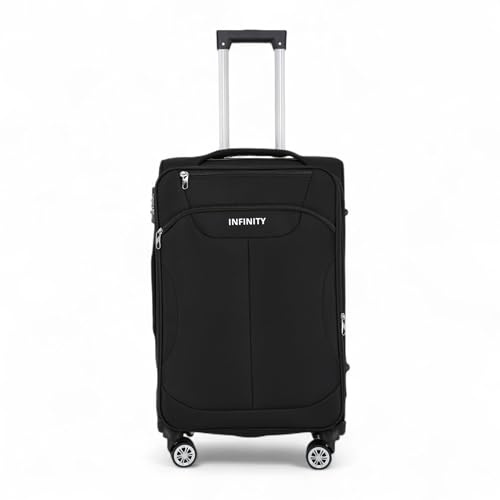 Infinity Leather Koffer Trolley Handgepäck Handgepäck Softshell Reisetasche Leichtgewicht mit TSA-Schloss und langlebigen 4 Spinner-Rädern (Black, M(58cm 43L))