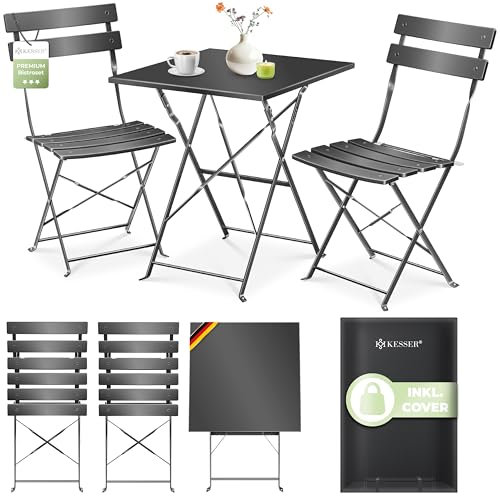 KESSER® Bistroset 3-teilig mit Bistrotisch & 2 Klappbaren Stühlen | Gartenmöbel-Set Outdoor Sitzgruppe | UV & wetterbeständig Gartentisch | Balkonset bestehend aus Klapptisch & 2x Klappstühlen & Cover