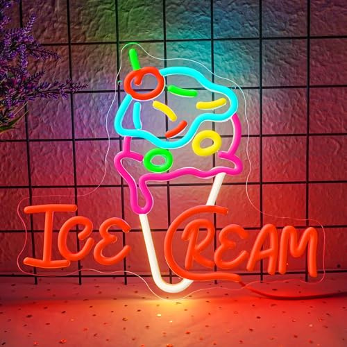 Lxmoneon Eiscreme Neon Schild buntes Eiswaffeln Led Neon Schild für Eisdiele USB Ice Cream Neon Sign Eis Neonlicht Dekoration für Dessert Snack Bar Café Geschäft Imbisswagen Party