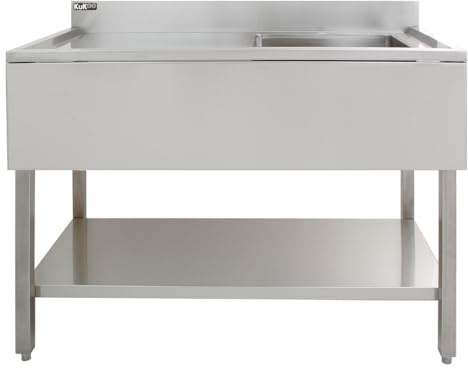 Fregadero de Cocina 120cm Izquierda – Acero Inoxidable 201, Seno Profundo, Escurridor Izquierdo con Pies Ajustables, Protector contra Salpicaduras+Tapón Colador GRATIS, Lavabo Comercial Profesional