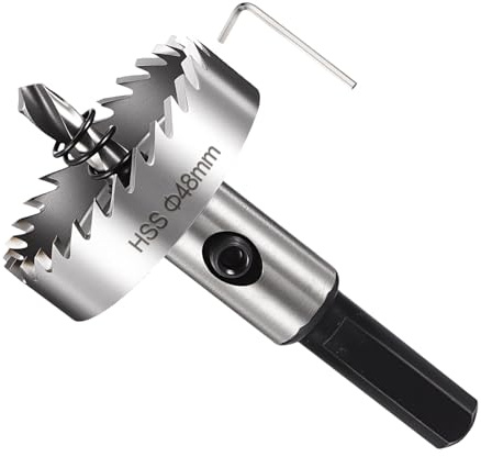 METALLIXITY Hole Saw 48mm 1-57/64 4341 High Speed Steel for Metal Silver | Hole Cutter with Center Drill Bit, Hex Key and Spring for Thin Wood, Plastic, PVC Boards