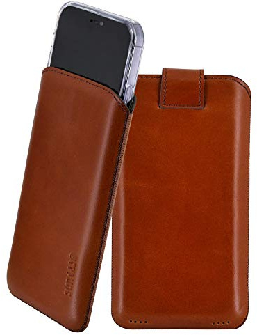 Suncase Leder Tasche mit ZUSÄTZLICHER Hülle Case Handytasche mit Rückzugsfunktion und Magnetverschluss in Mocca braun kompatibel mit iPhone 17