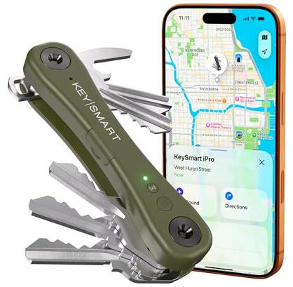 KeySmart iPro (Gen 2) – Schlüsselfinder mit Ton, Schlüsselhalter & Organizer, kompatibel mit Apple „Wo ist?“, kompakt & ordentlich, Tech-Geschenk für Männer,bis 14 Schlüssel, Grün