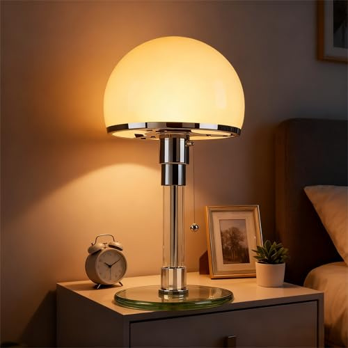 Bleyoum Moderne Nordische LED-Tischlampe,Pilz Lampe,Glas-Bauhaus-Tischlampe Pilzlampen Tischlampe mit 3 Helligkeitsmodi.