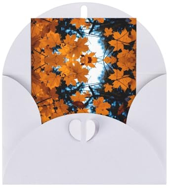 Carte de vœux blanche - Feuilles d'automne et branches d'arbre - Carte vierge pour anniversaire, mariage, Saint-Valentin et invitation à une fête