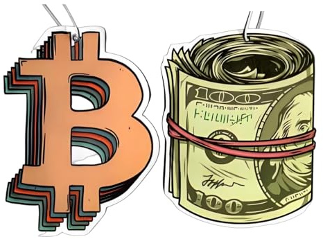 Q QXUNMU 2 Stück Autoduft Duftbaum BTC & USD Geld-Trends Anhänger | Lufterfrischer Spiegelanhänger für Auto Zimmer Kleiderschrank Badezimmer - Schwarz-Eis-Duft Car air freshener