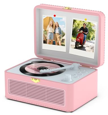 KOVCDVI Lettore CD portatile Bluetooth, radio retrò Rosa | con altoparlante, supporta la riproduzione USB e AUX, con telecomando, copertura antipolvere in similpelle
