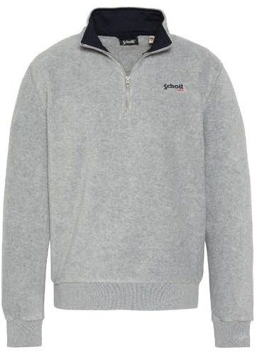 Schott Herren-Fleece-Sweatshirt, halber Reißverschluss, Grau