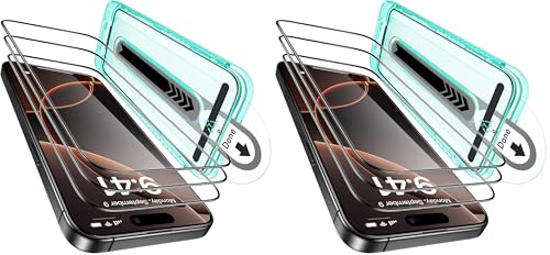 ESR 6 Pack for iPhone 16 Pro Screen Protector Tempered Glass, [9H Hardness] [Military Grade Shatterproof] Full Coverage Film with Flawless Fit Tray, HD Clear, Scratch Resistant