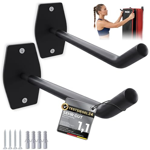 NEOLYMP Wandhalterung für Fitnessmatten mit Ösen 2er Set - Platzsparende Mattenaufhängung - gehärteter Stahl, gummiert inkl. Fischer Dübel - Halterung für Yogamatte (Wandhalterung für Fitnessmatten)