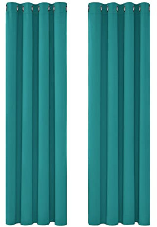 Deconovo Tende Oscuranti per Interni 2 Pezzi 260 CM Altezza, Termiche Isolanti, Anti-Rumore, con Anelli, Ideali per Camera da Letto e Soggiorno, 140x260 CM, Turchese