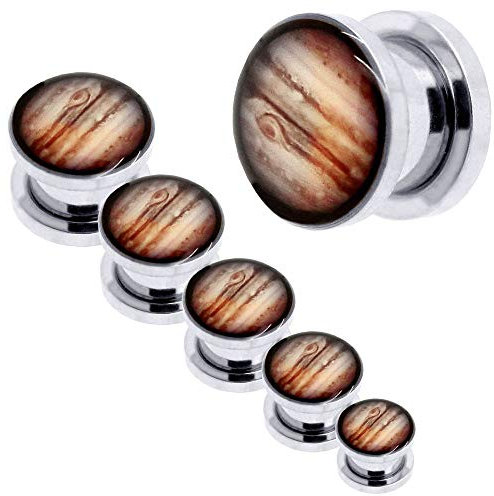 tumundo 1 Set oder 1 Stück Tunnel Plug Ohrstecker Jupiter Planet Galaxie Weltall Dehner Expander Flesh Piercing Edelstahl, Variante:Alle Größen