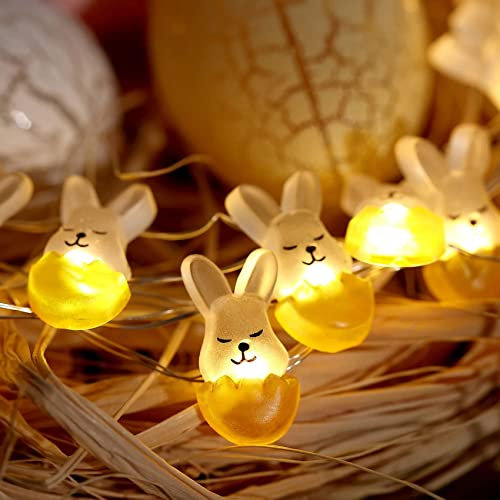 DINOWIN Ostern Hase Lichterkette 10 Fuß 30 LEDs Kaninchen Osterdeko batteriebetrieben Osterhase Kupferdraht Lichterkette Ostereier Lichter Deko für Schlafzimmer Wand Party DIY (1 Stück)