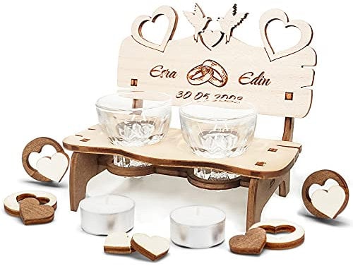 Personalisiertes Hochzeitsgeschenk für das Brautpaar I Kerzenhalter Set oder als Schnapsbank I Geschenkidee zur Hochzeit I Valentinstag oder Jahrestag I Hochzeitsbank für Sie/fur Ihn als Geschenk