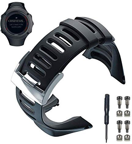 JTMM Suunto Ambit Uhrenarmband Ersatz-Kits, verstellbares Uhrenarmband aus weichem Gummi Uhrenzubehör für Suunto Ambit 1/2 / 2S / 2R / 3 Sport / 3 Run / 3 Peak (Schwarz-5)