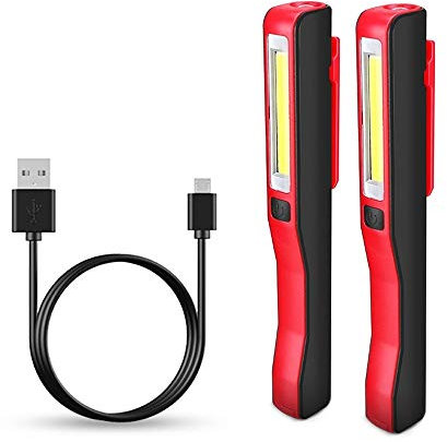 Gbivbe Lampe de Travail Rechargeable Baladeuse LED Mecanicien, COB Torche Lampe Mecanicien, Lampe Atelier pour Camping Garage d'urgence avec clip magnétique (2 Pièces)