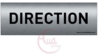 AUA SIGNALETIQUE - Plaque de porte Aluminium brossé imprimé AluSign Texte - 150x50 mm - Double Face adhésif au dos (Direction)