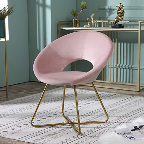 Roundhill Furniture Slatina - Sedia imbottita in velluto setoso con base rifinita in tonalità oro, rosa