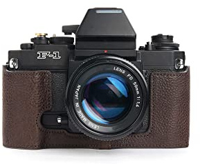 Handgefertigt aus echtem echtem Leder halbe Kamera Tasche Tasche Abdeckung für Canon New F-1 (mit Griff) dunkelbraune Farbe