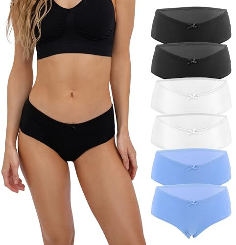 Fabio Farini - Damen Pantys Bikini-Slips 4er/6er Pack Mehrere Farben und Größen, atmungsaktive Baumwolle XL 6er Pack ohne Spitze 2X Weiß/2x Schwarz/2x Hellblau