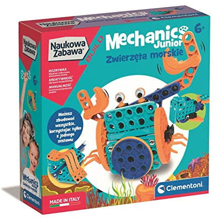 Clementoni - 50661 - Wissenschaftlicher Spaß Build Mechanik Junior Meerestiere Steinbausteine für Kinder ab 6 Jahren Version Polen