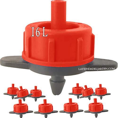 Suinga Pack 100 Gotero Autocompensante 16 Litros | Goteros desmontables 16 L/h para Riego, Plantas, Macetas, Microtubo y Tuberia 16mm