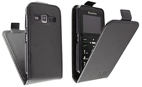 caseroxx Flip Cover für Easyfone Prime-A7, schwarz | Aufklappbare Schutzhülle mit Rundumschutz und sicherem Verschluss, aus Kunstleder