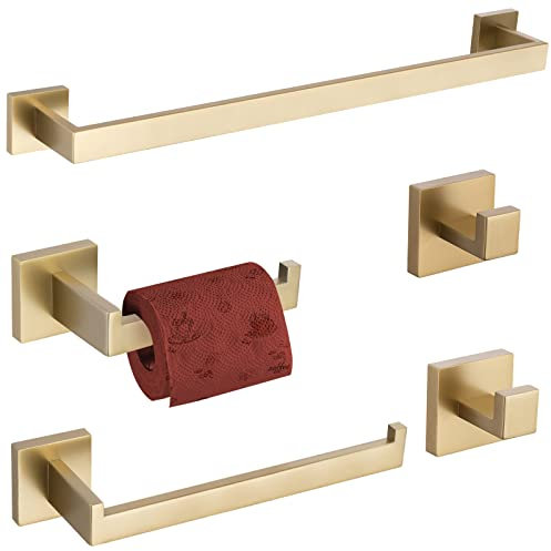 TURS 5 Pezzo Bagno Hardware Set Invidiosa Carta Toilette In Acciaio Supporto Asciugamano Bar/Holder Robe Gancio Montaggio, Oro Opaco (Oro 5-pezzo Set)