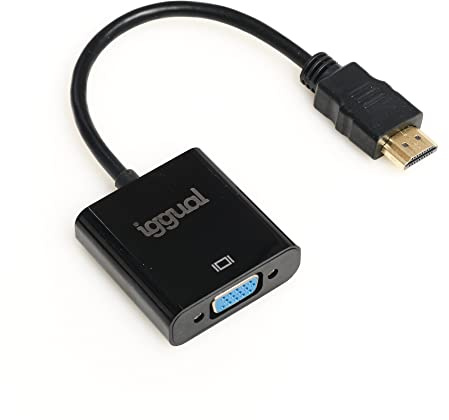 iggual - HDMI auf VGA Adapter mit Audio | HDMI (Stecker) auf VGA (Buchse) + 3,5 mm Audio-Eingang - Schwarz