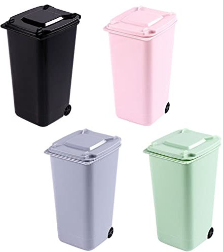 jojofuny 4 Piezas de Plástico Mini Cubo de Basura Dispensador con Tapa Cubo de Basura de Encimera para Encimera de Cocina de Oficina Colores Surtidos