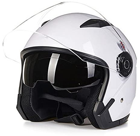 Casque Vintage 3/4 Open Face Moto Casque Moto Jet Demi-Casque Rétro Ouvert Moto Adulte Casques Moto Bols Hommes Femmes Adulte Casque De Protection Certification DOT/ECE,Blanc,XL