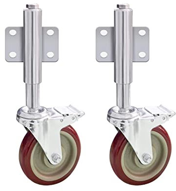 uyoyous 2 Stück Torrad, 12,7 cm, federbelastete Torrollen, Rollen, robuste einziehbare Lenkrolle mit Bremse, 100 kg Tragkraft für Garten, Holz, Tor, Hof, Zaun