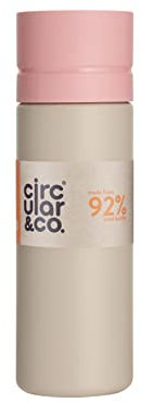 Circular and Co 600ml Leakproof Reusable Water Bottle made from 92% Single-Use Bottles (Chalk Bottle & Pink Lid)