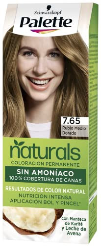 Schwarzkopf Palette Naturals - Tinte 7.65 Rubio Medio Dorado, Coloración Permanente Sin Amoníaco, Resultados de Color Natural