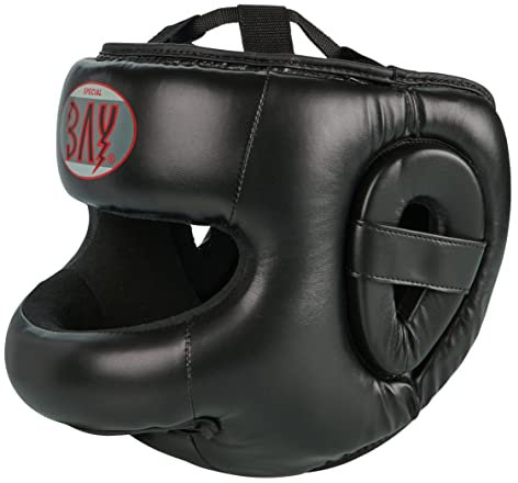 BAY Nasenbügel Budo Kopfschutz mit Nasenschutz Training Sparring Vollkontakt Helm Visier Boxen Krav Maga MMA Gesichtsmaske Gitter Fight Kopfschützer Headguard Kampfsport Gesichtschutz schwarz (Senior)