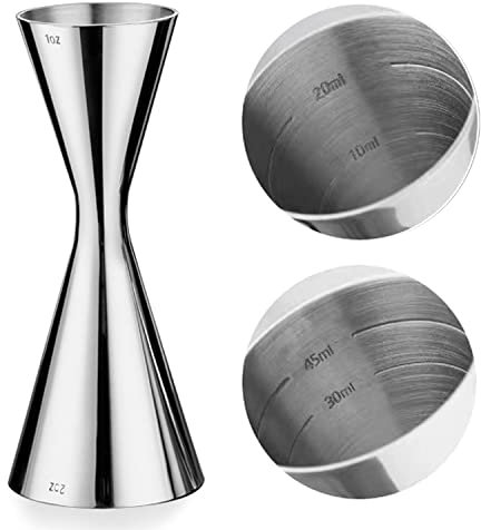 WOMLEX Vaso medidor de cóctel con escala interior para un cóctel – Acero inoxidable 304, adecuado para bares y apartamentos (1, plata, 30 ml y 60 ml)