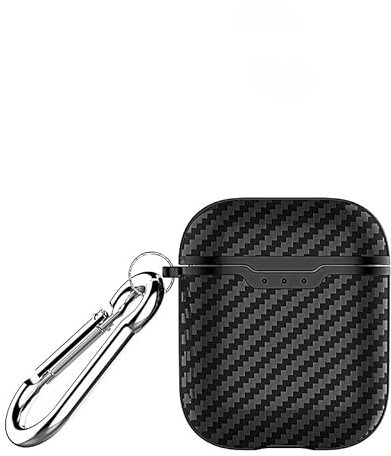 AKABEILA Custodia per AirPods 2 & 1 Cover Case con Moschettone, TPU Fibra Carbonio AirPods 2 2019 & 1 2016 Custodia di Ricarica AirPods 2nd 1st Generazione Copertura LED Anteriore Visibile