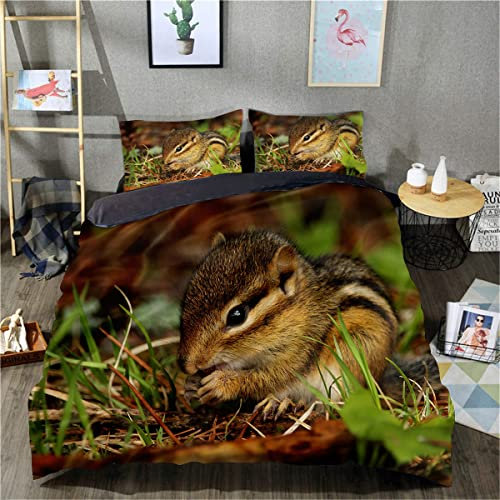FEIGENBAOMU 3D-gedruckte Bettwäsche, Bettbezug, Chipmunk, Bettbezug, doppeltes 3-teiliges Set, Bettwäsche-Set für Erwachsene, Teenager, Kinder (Doppelgröße 200 x 200 cm, 1 Bettbezug + 2 Kissenbezüge)