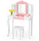 GOPLUS Kinder Schminktisch mit Hocker, Prinzessin Kosmetiktisch mit abnehmbarem Klappspiegel, Frisiertisch Holz mit Schublade für Mädchen (Weiß)