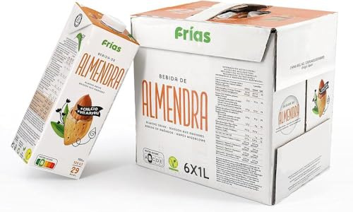 Frías - Bebida Vegetal de Almendra - Enriquecida con Calcio - Pack de 6 Unidades de 1L - Sin Gluten y Sin Lactosa - 100% Vegana - Bajo Contenido en Grasas y Sal - Elaborada en España