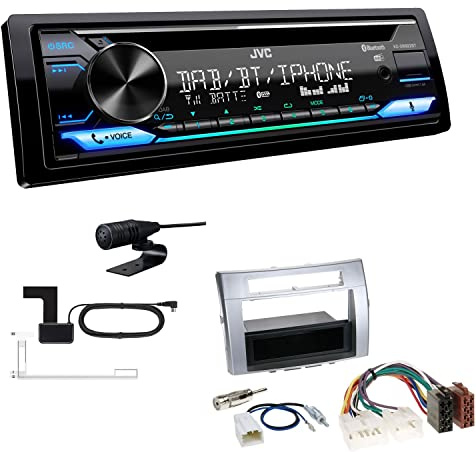 JVC KD-DB922BT 1-DIN Autoradio CD-Receiver Bluetooth DAB+ Digital Radio Einbauset passend für Toyota Corolla Verso 2004-2009 Silber