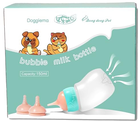 Bubble milk bowl Doggiema Bouteille d'alimentation pour Animaux de Compagnie, Mamelon d'alimentation en Silicone et seringues pour Toutes Les Races de Chiots et d'autres Animaux
