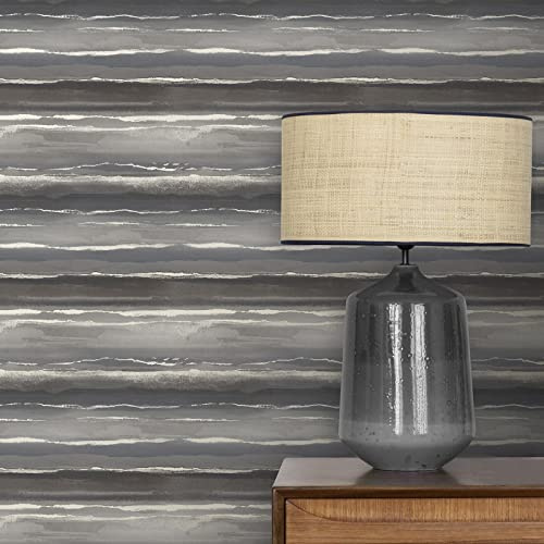Horizon Wallpaper - Modern Wallpaper for Living Room, Bedroom, Fireplace - Decorative Luxury Wall Paper with Layers of Beautiful Landscape (Grey, Metallic Silver)